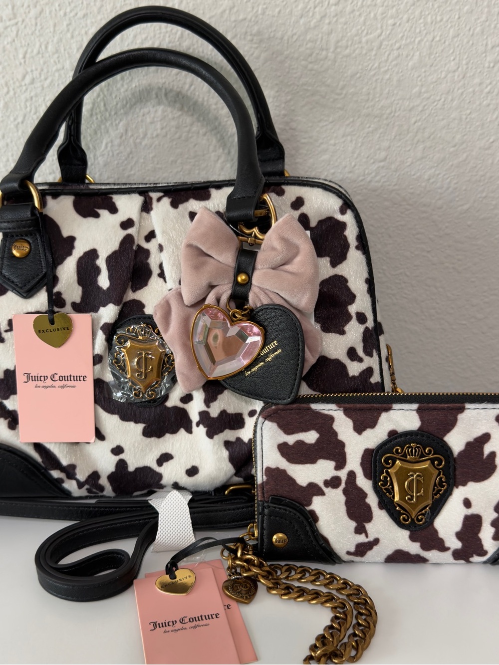 NWT Juicy Couture Romance Cow Satchel+Wallet Faux Fur Y2K WesternChic